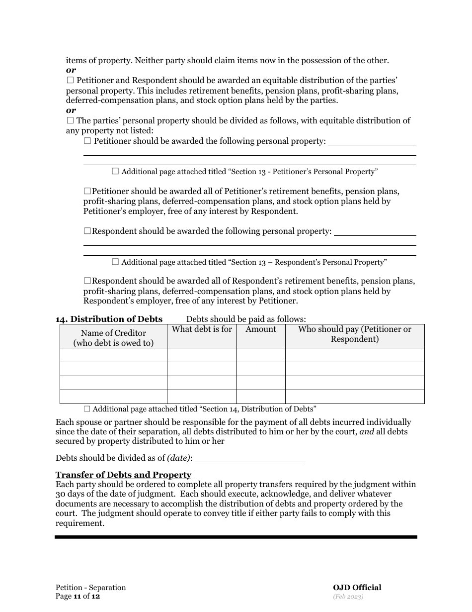 Petition for Separation of Marriage / Rdp With Children - Oregon, Page 11