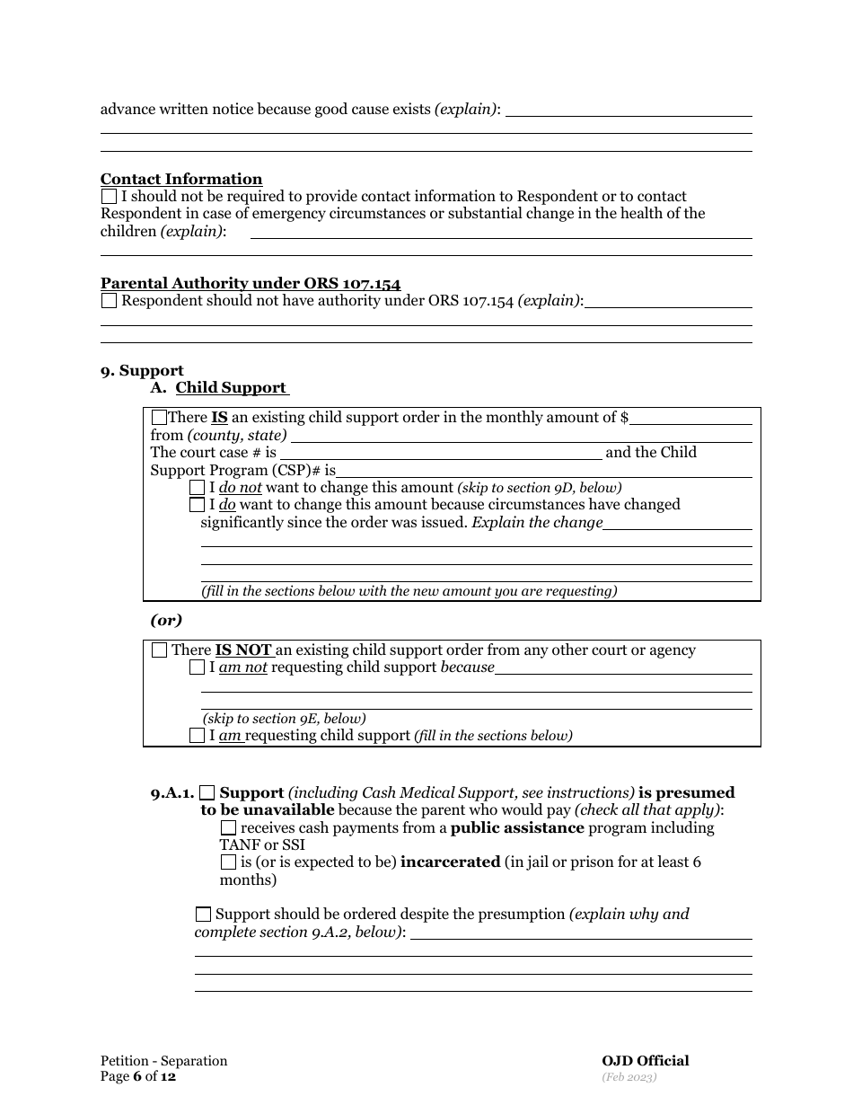 Petition for Separation of Marriage / Rdp With Children - Oregon, Page 6