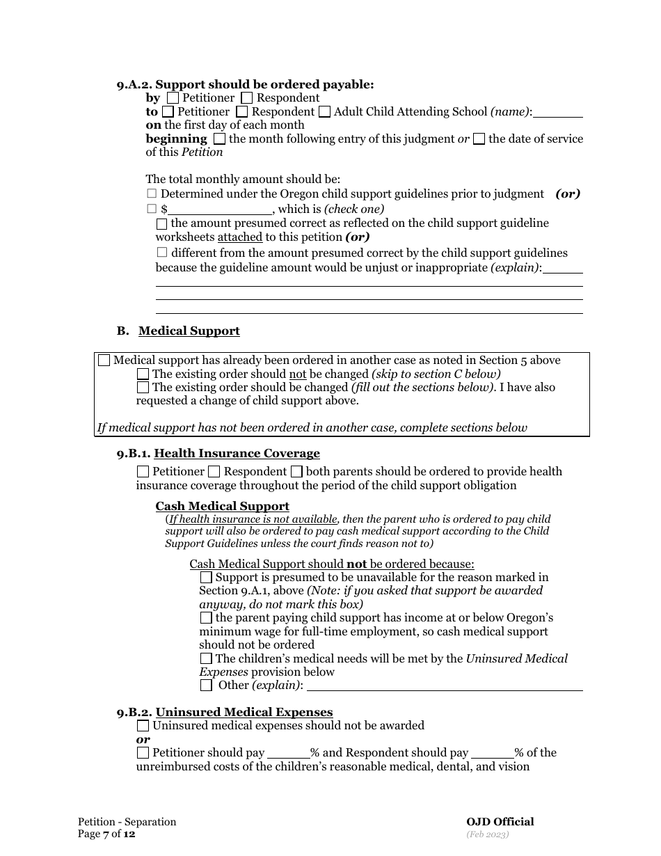 Petition for Separation of Marriage / Rdp With Children - Oregon, Page 7