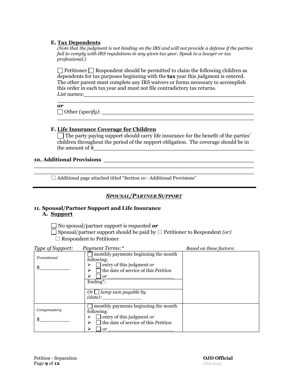 Petition for Separation of Marriage / Rdp With Children - Oregon, Page 9