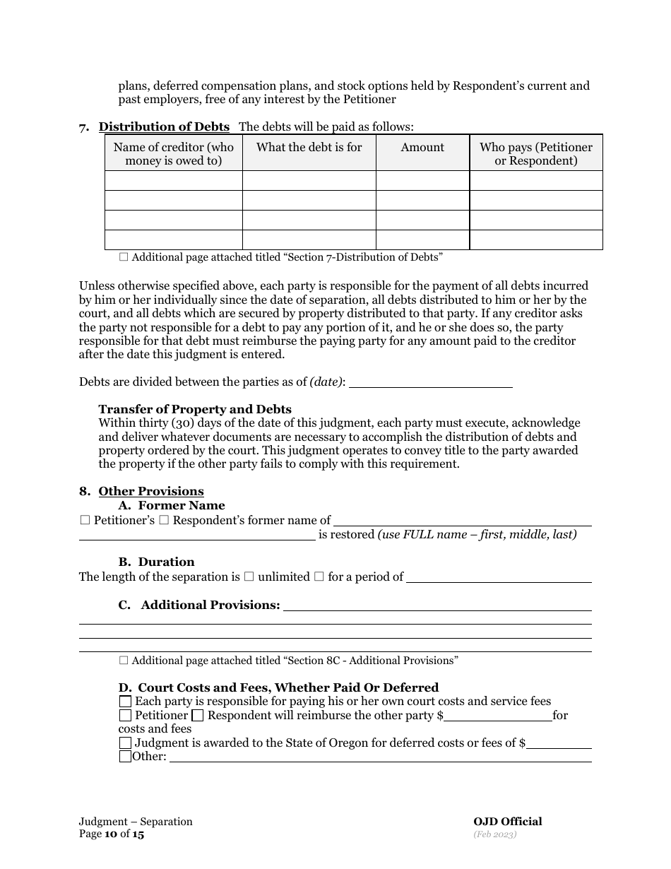 General Judgment of and Separation of Marriage / Rdp With Children - Oregon, Page 10
