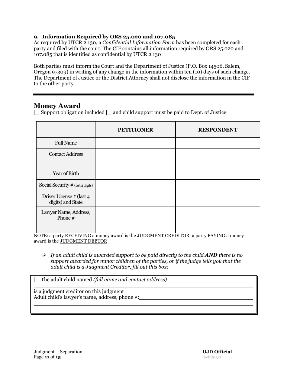 General Judgment of and Separation of Marriage / Rdp With Children - Oregon, Page 11