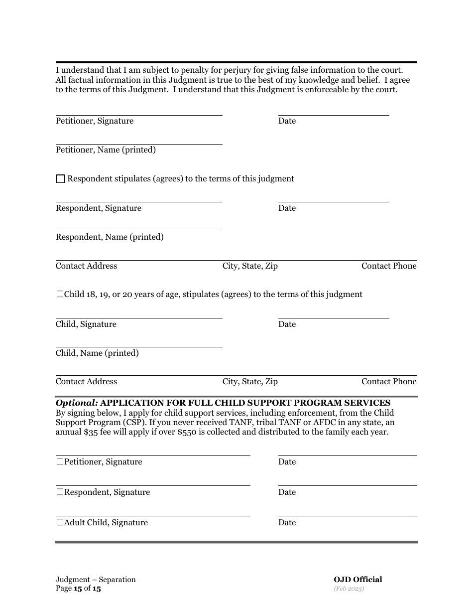 General Judgment of and Separation of Marriage / Rdp With Children - Oregon, Page 15