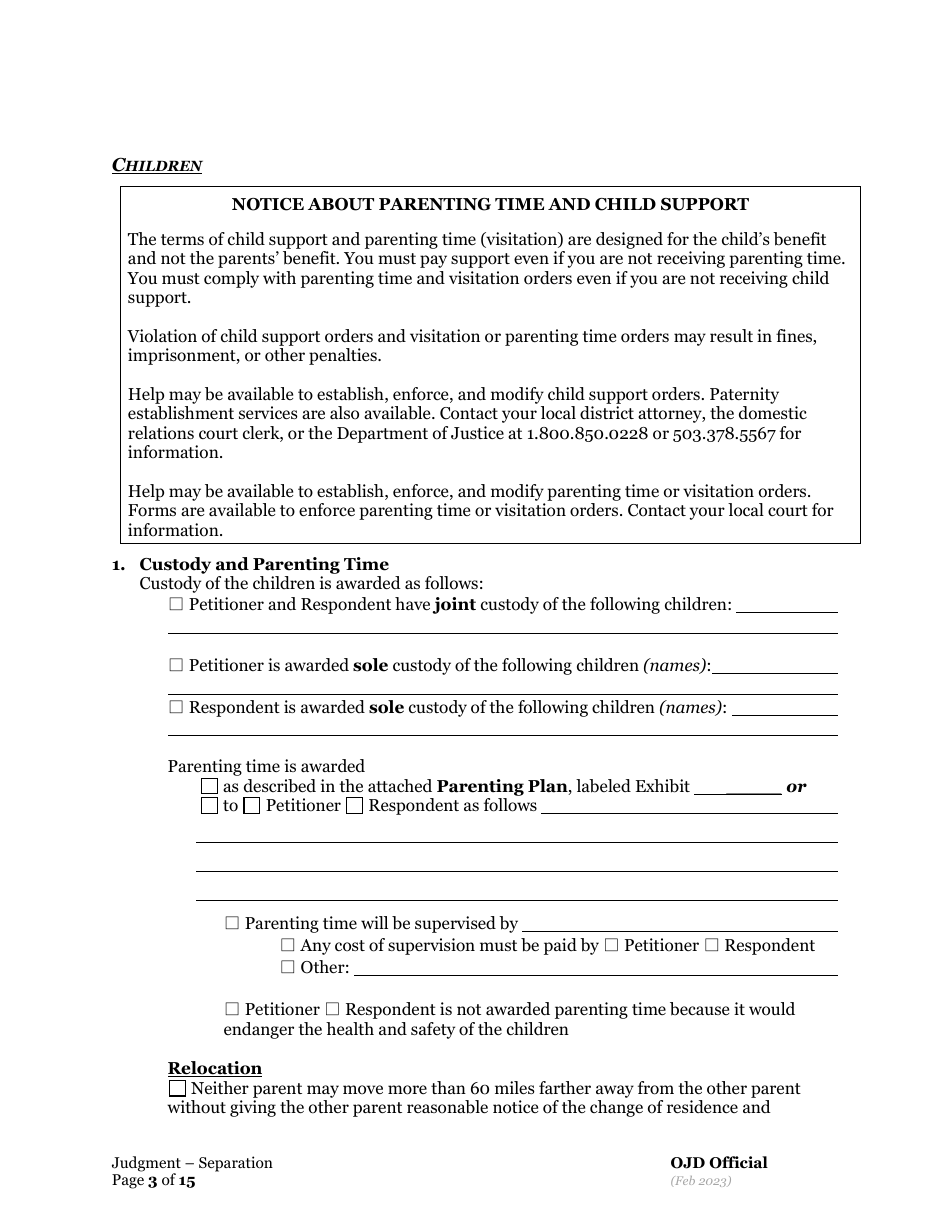 General Judgment of and Separation of Marriage / Rdp With Children - Oregon, Page 3