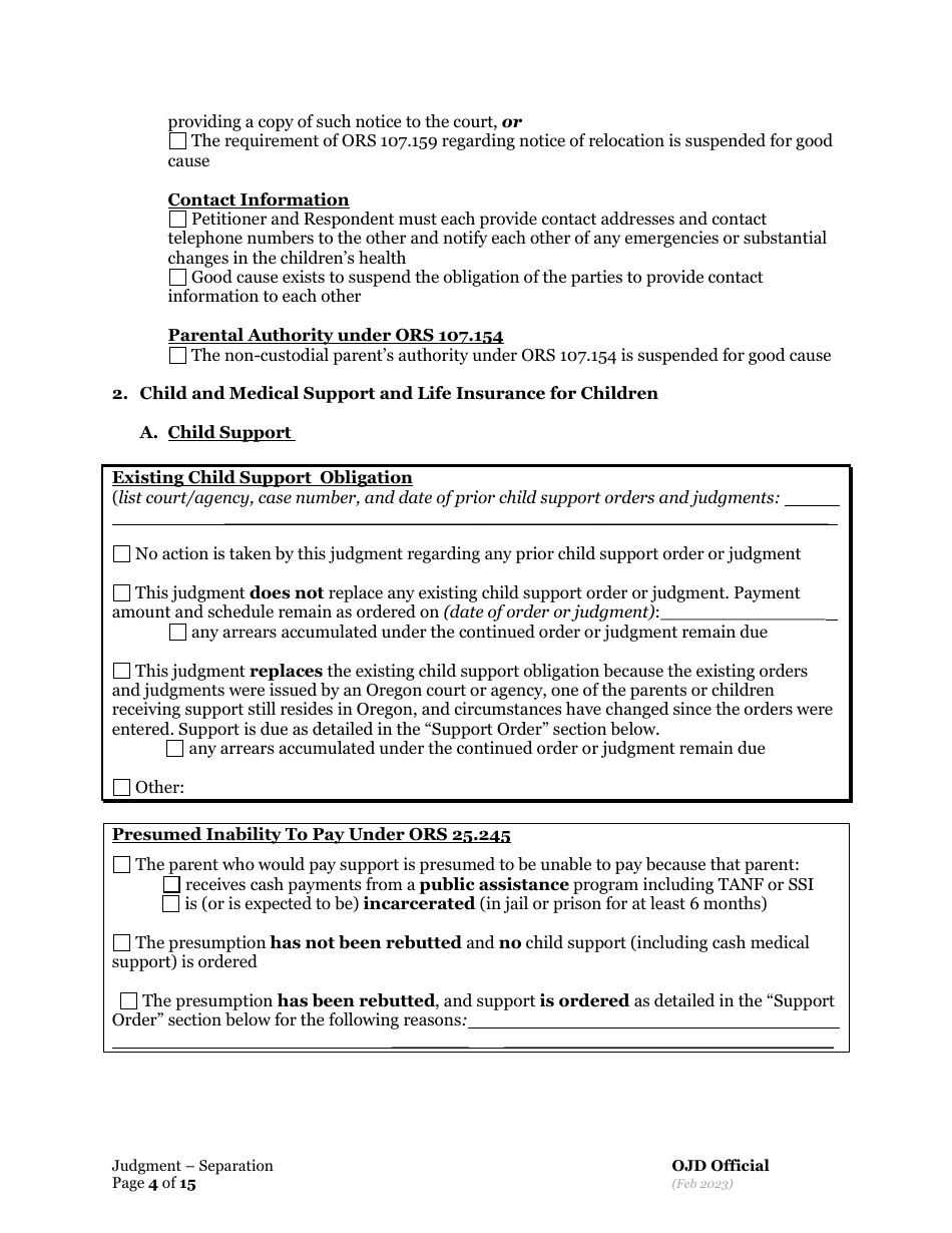 General Judgment of and Separation of Marriage / Rdp With Children - Oregon, Page 4