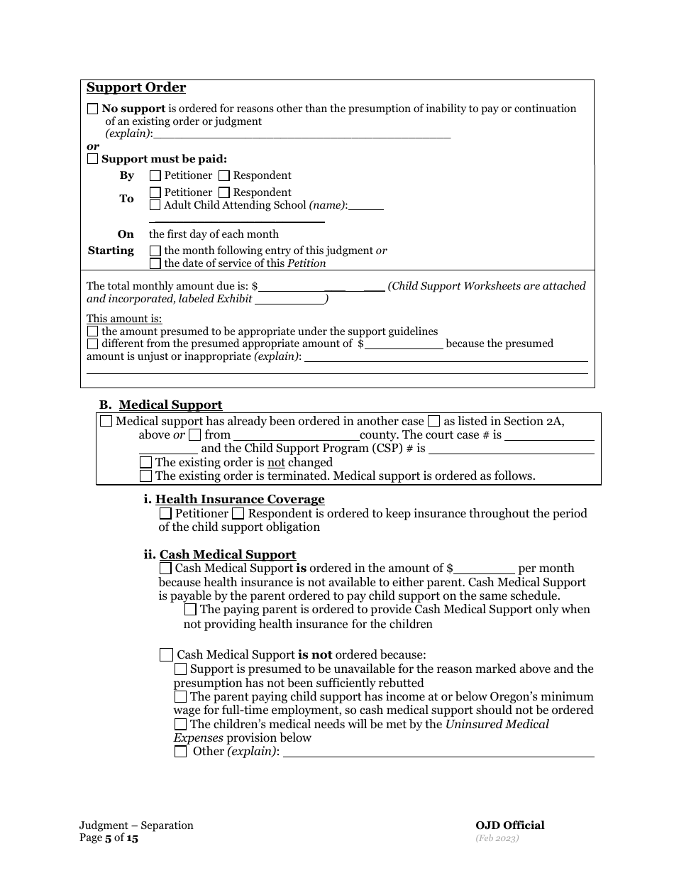 General Judgment of and Separation of Marriage / Rdp With Children - Oregon, Page 5