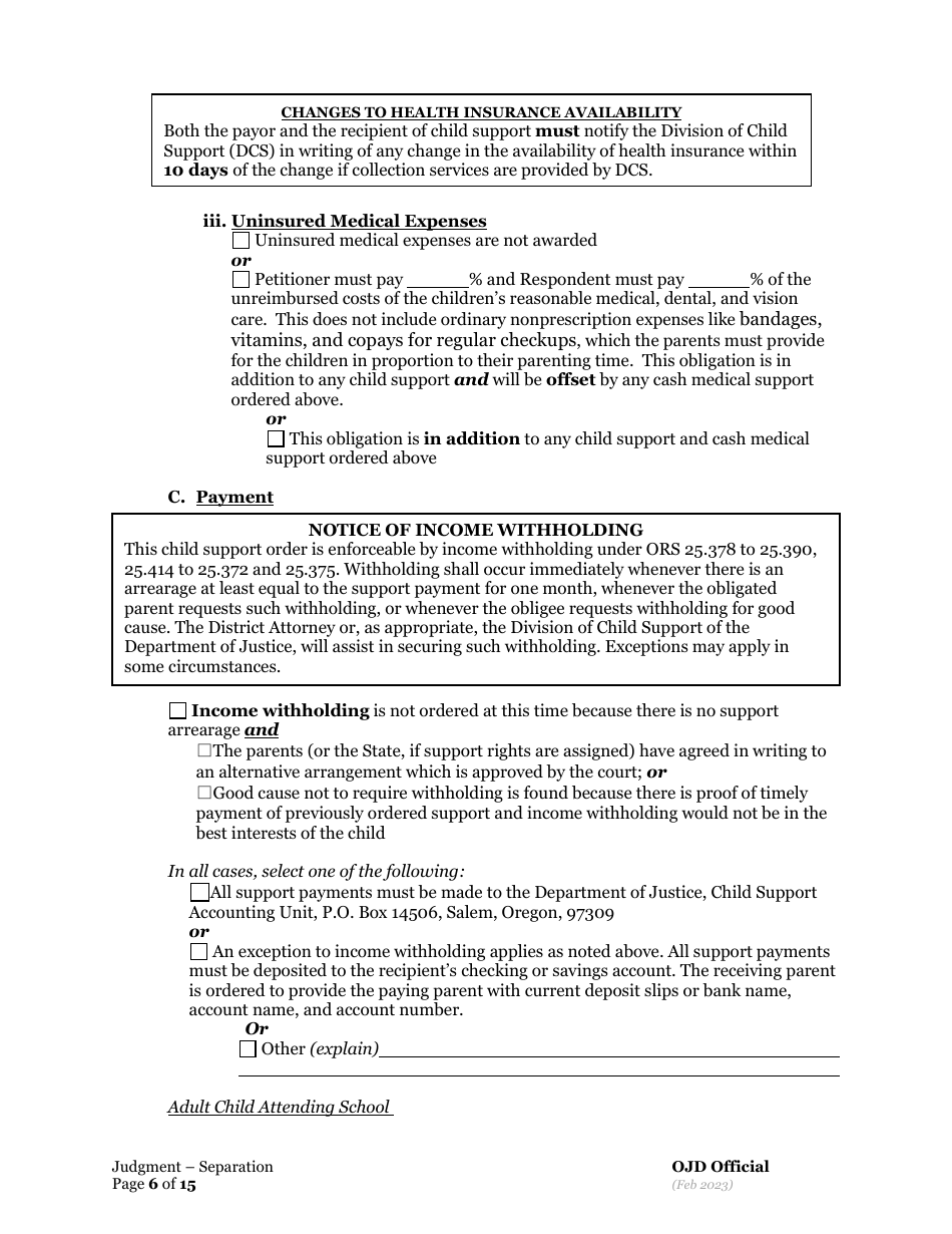 General Judgment of and Separation of Marriage / Rdp With Children - Oregon, Page 6