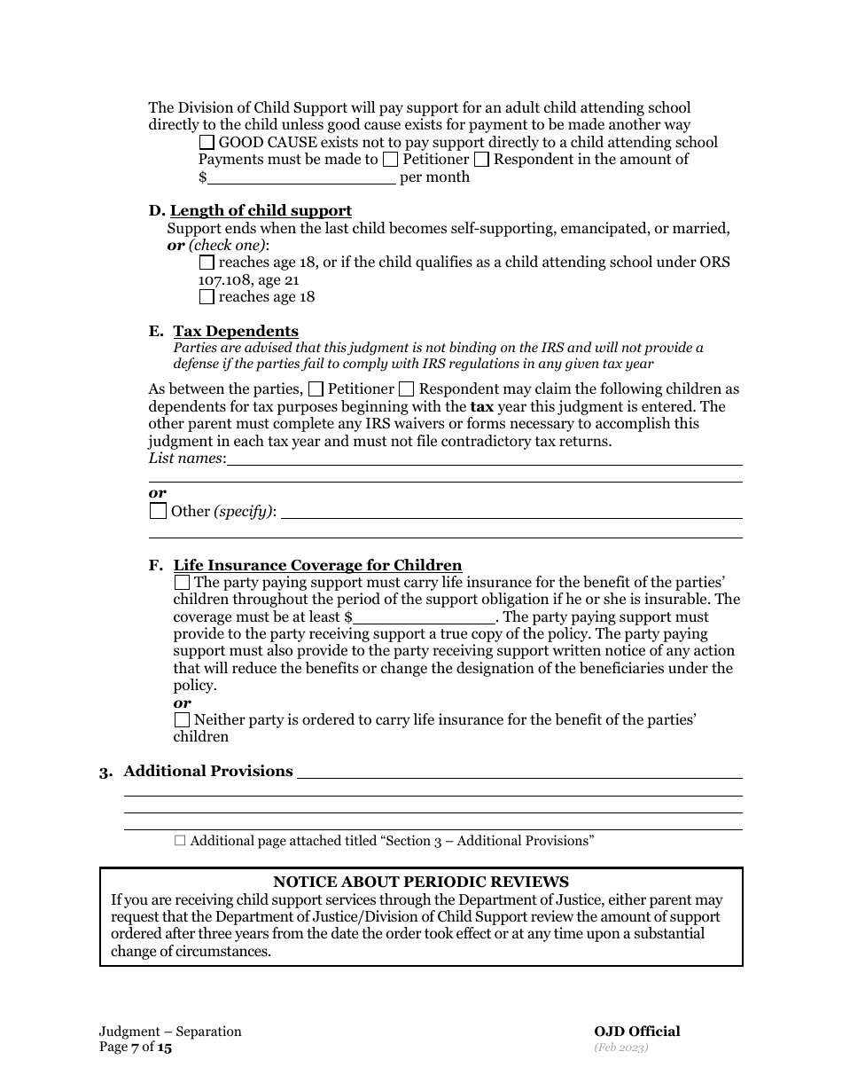 General Judgment of and Separation of Marriage / Rdp With Children - Oregon, Page 7