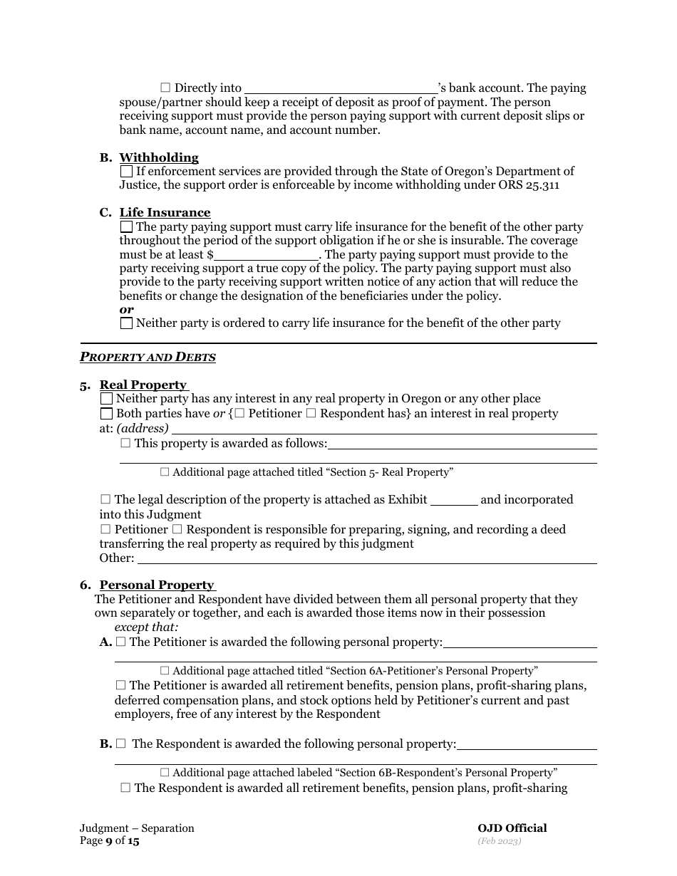 General Judgment of and Separation of Marriage / Rdp With Children - Oregon, Page 9