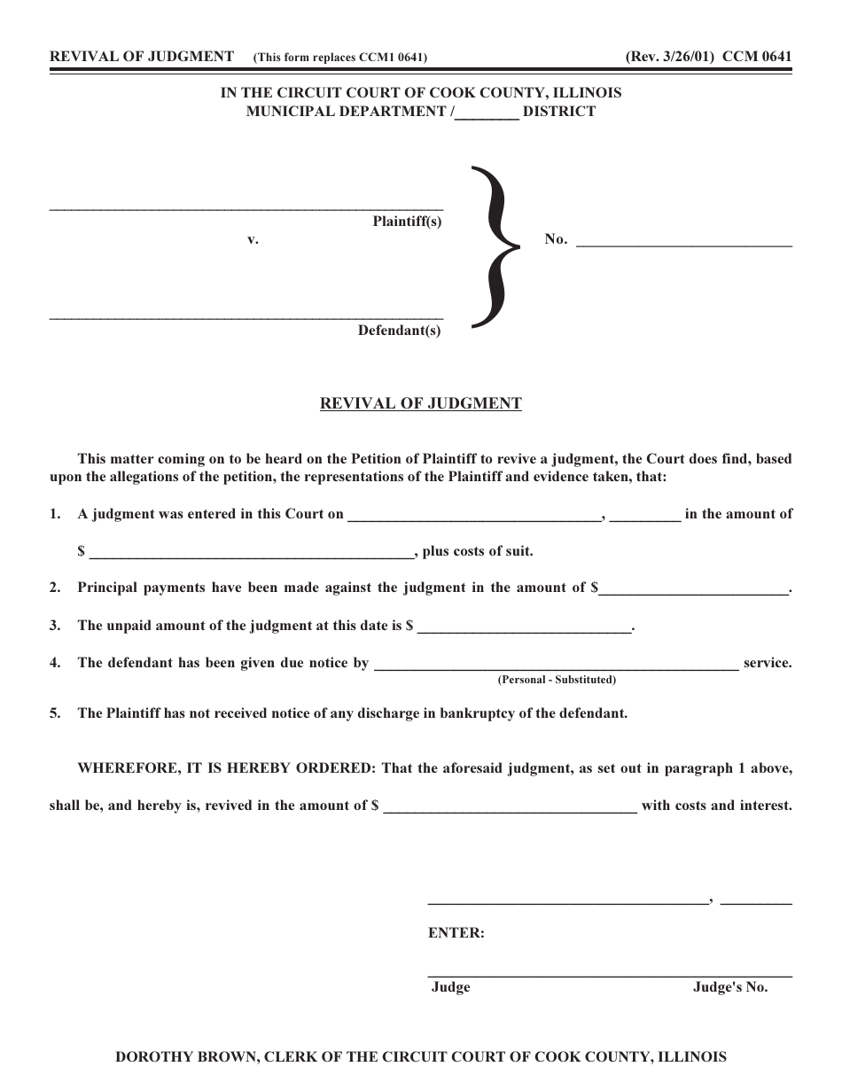 Form CCM0641 Revival of Judgment - Cook County, Illinois, Page 1