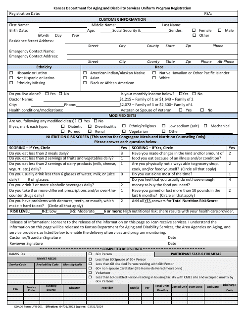 KDADS Form UPR-001  Printable Pdf