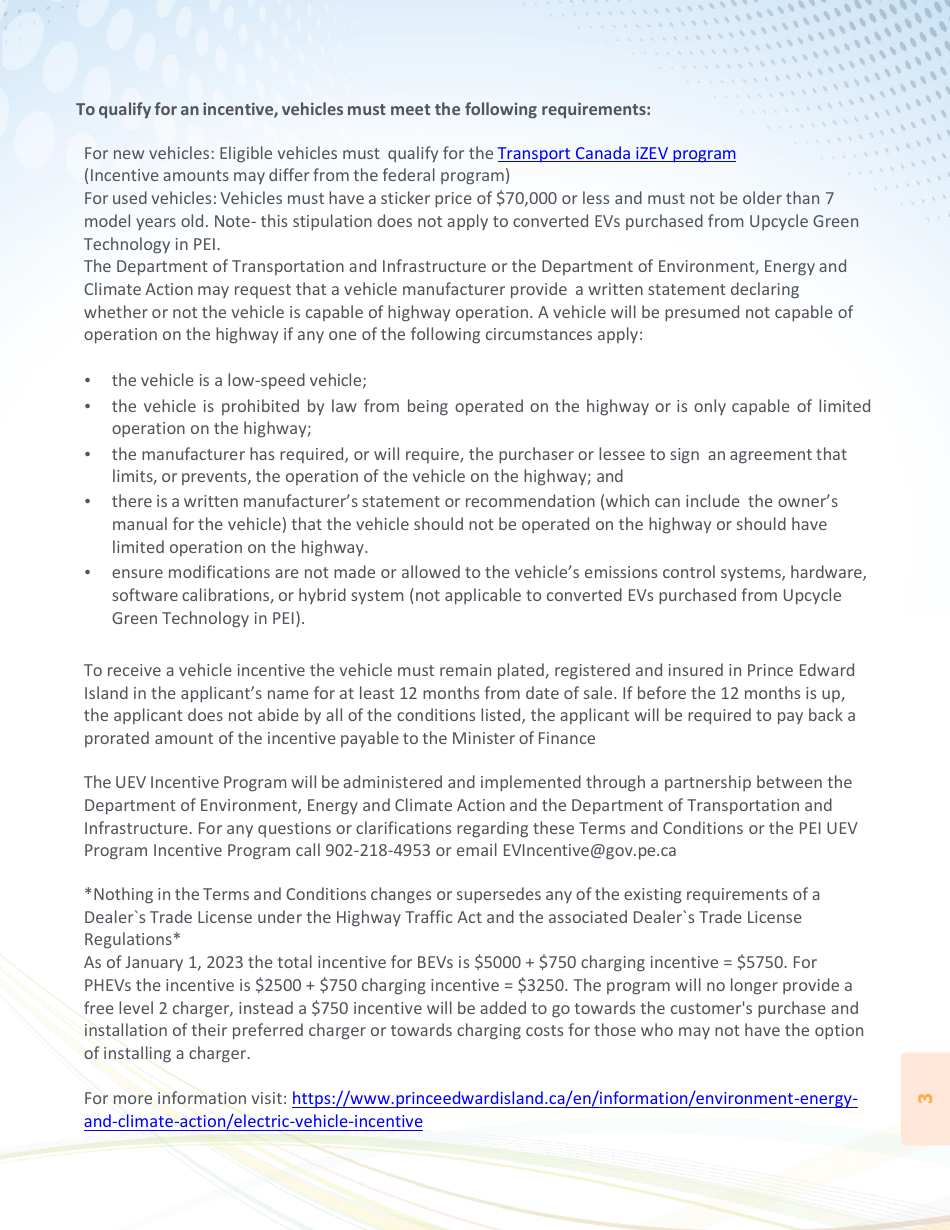 Pei Universal Electric Vehicle Incentive Application - Prince Edward Island, Canada, Page 3