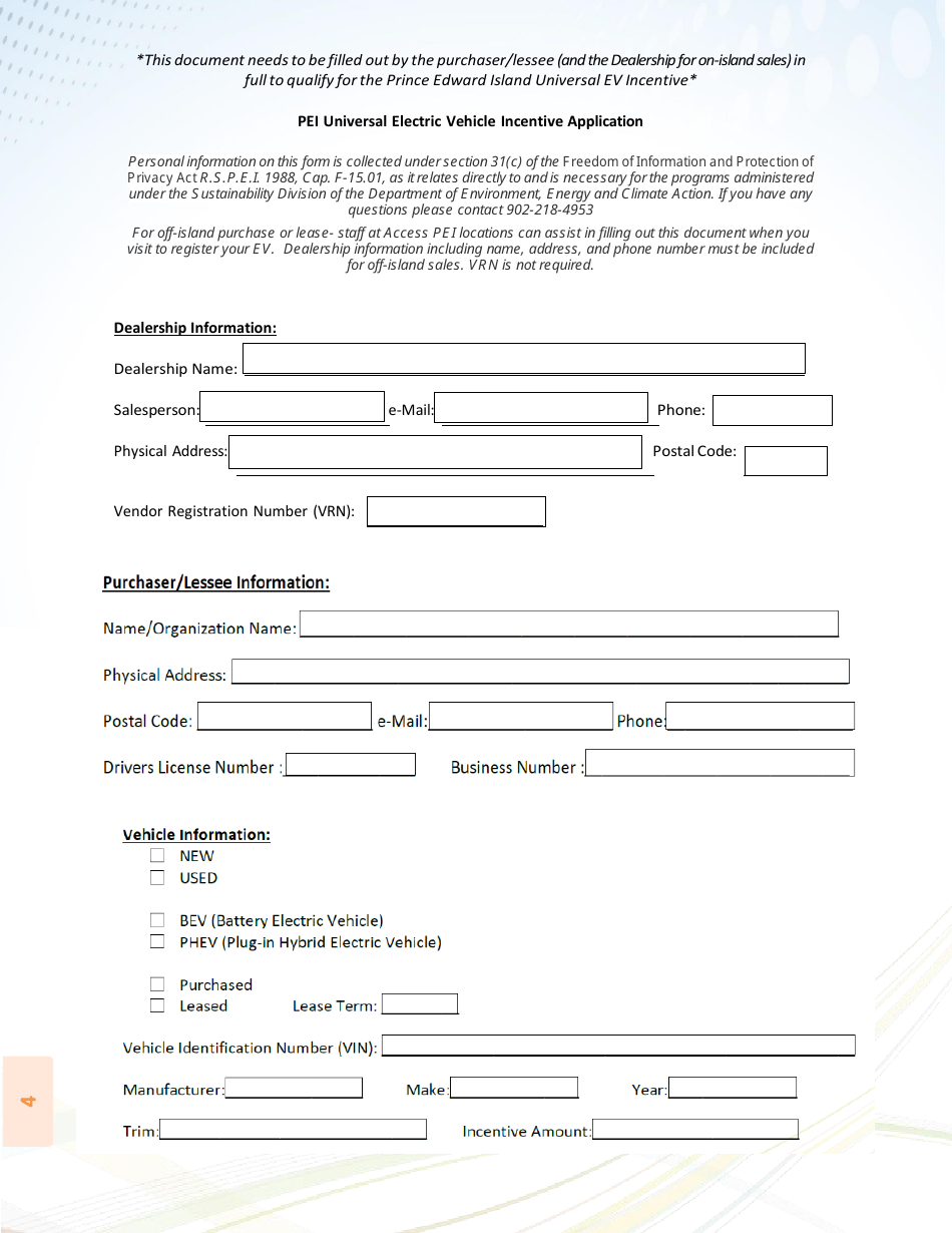 Pei Universal Electric Vehicle Incentive Application - Prince Edward Island, Canada, Page 4