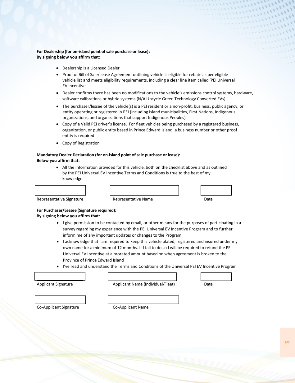 Pei Universal Electric Vehicle Incentive Application - Prince Edward Island, Canada, Page 5