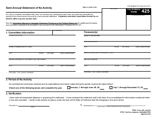 Document preview: FPPC Form 425 Semi-annual Statement of No Activity - California