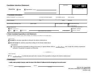 FPPC Form 501 Candidate Intention Statement - California, Page 2