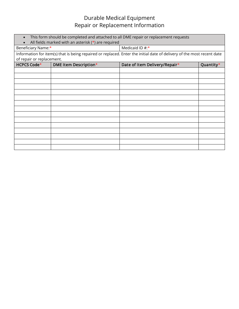 Durable Medical Equipment Repair or Replacement Information - Utah, Page 1