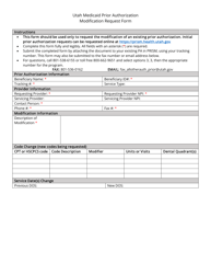 Document preview: Utah Medicaid Prior Authorization Modification Request Form - Utah