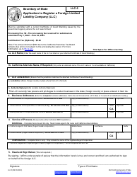 Form LLC-5 Application to Register a Foreign Limited Liability Company (LLC) - California, Page 2