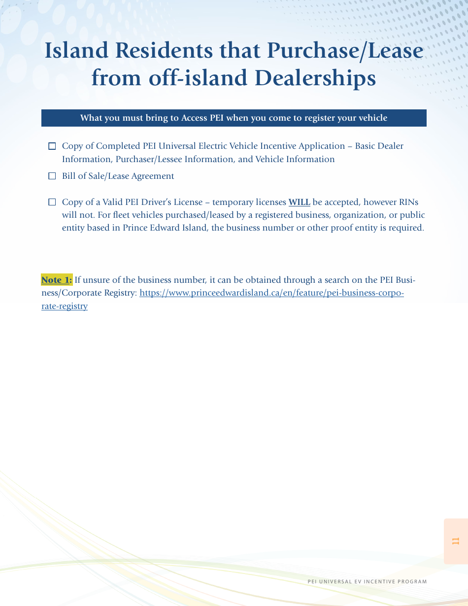 Pei Universal Electric Vehicle Incentive Application and Checklist - Prince Edward Island, Canada, Page 11