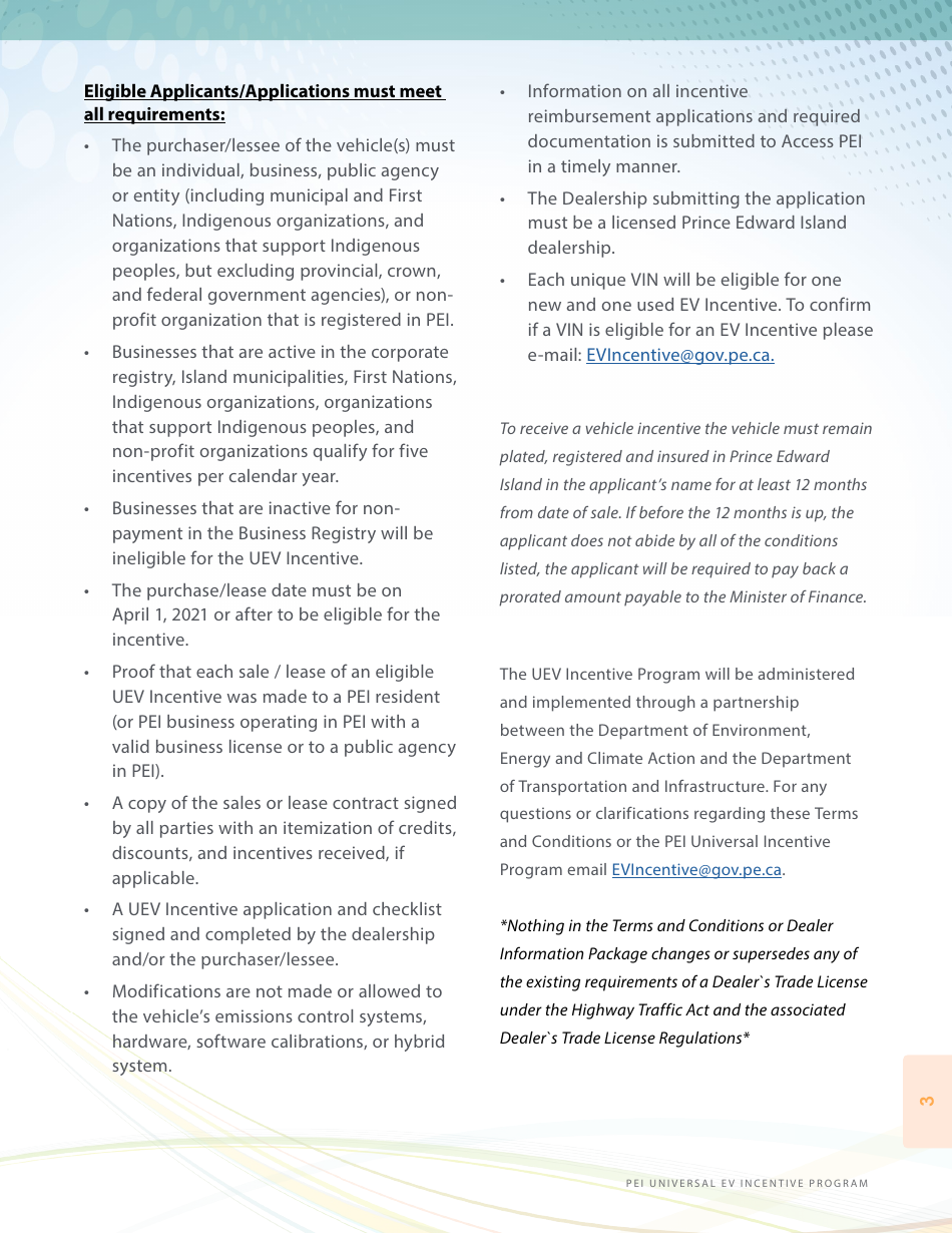 Pei Universal Electric Vehicle Incentive Application and Checklist - Prince Edward Island, Canada, Page 3