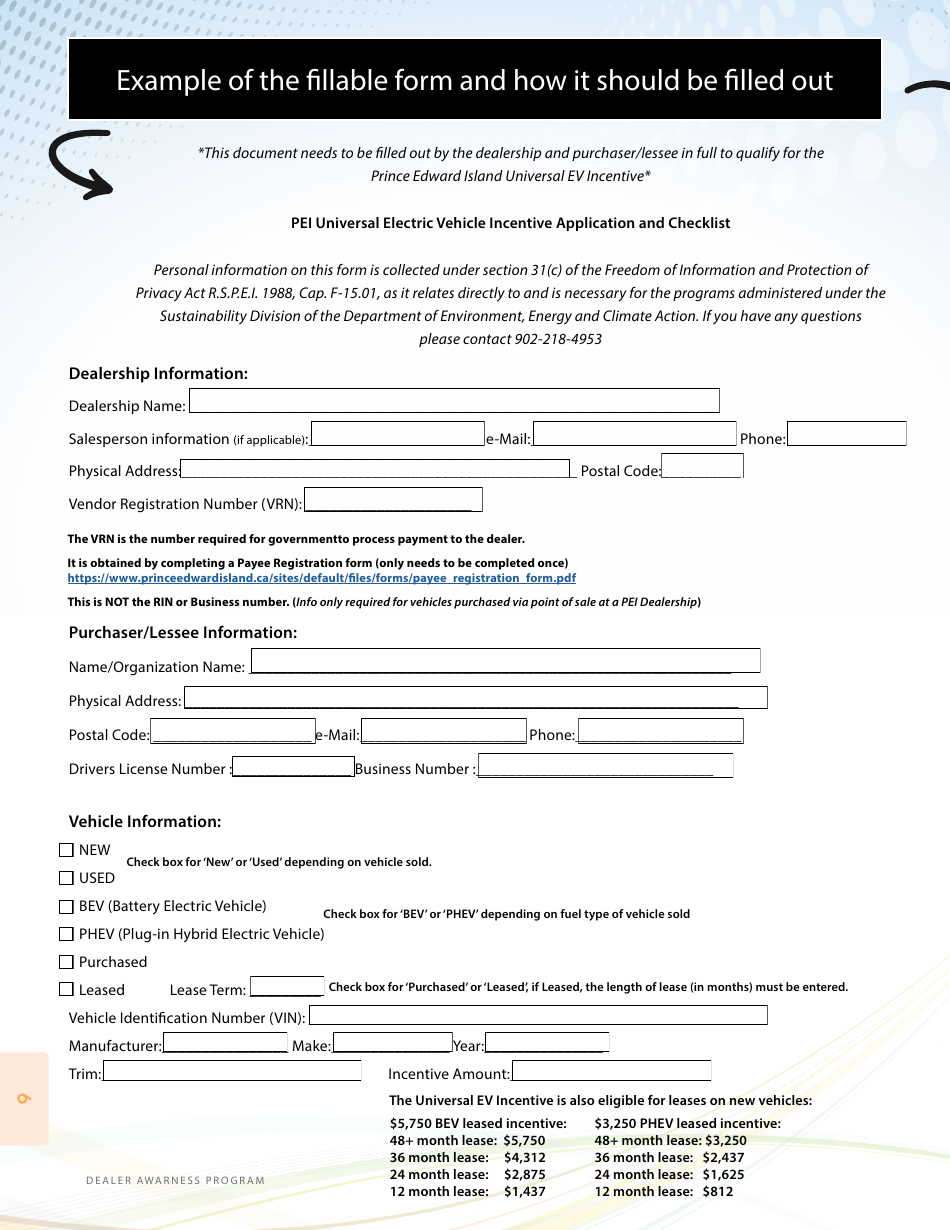 Pei Universal Electric Vehicle Incentive Application and Checklist - Prince Edward Island, Canada, Page 6
