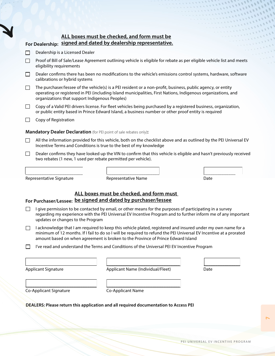 Pei Universal Electric Vehicle Incentive Application and Checklist - Prince Edward Island, Canada, Page 7