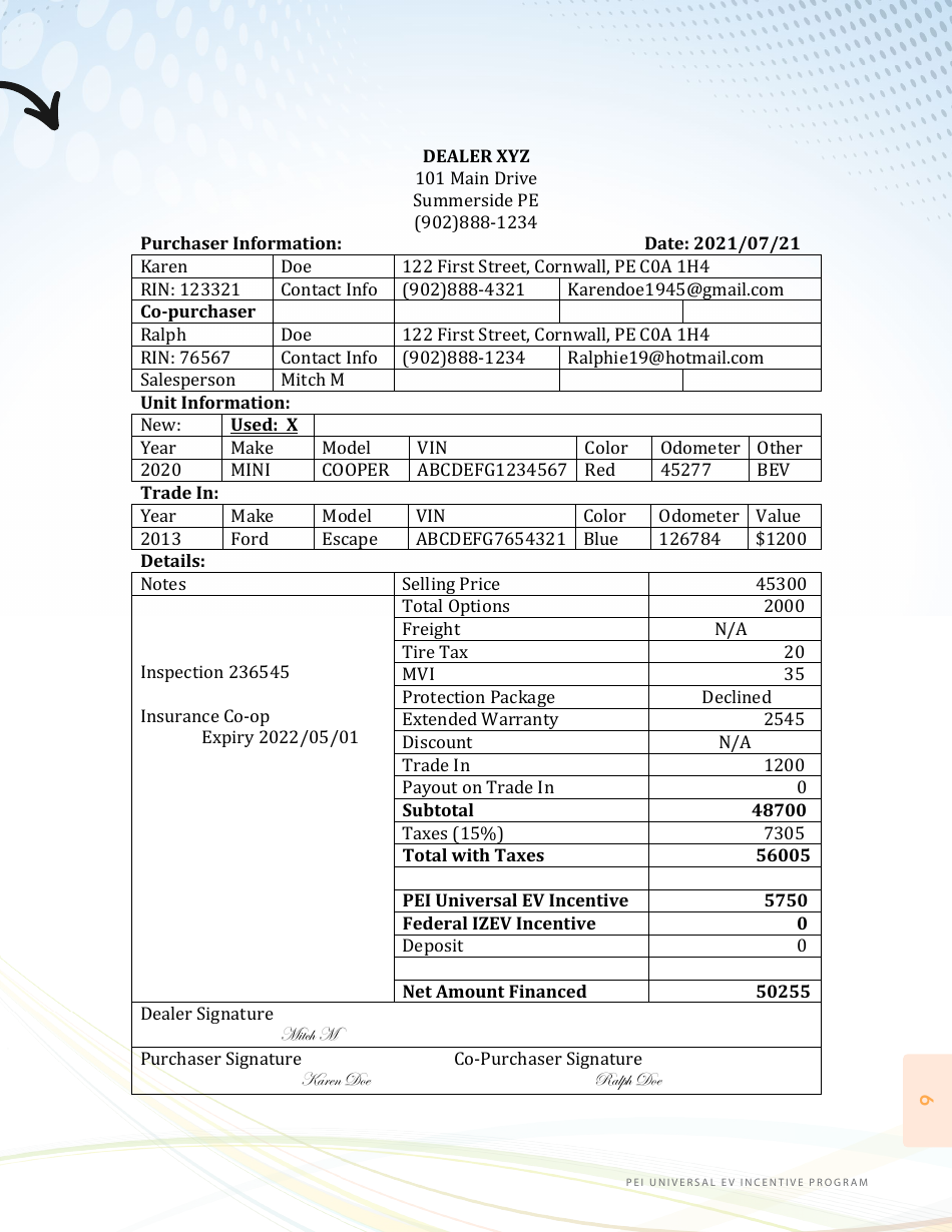 Pei Universal Electric Vehicle Incentive Application and Checklist - Prince Edward Island, Canada, Page 9