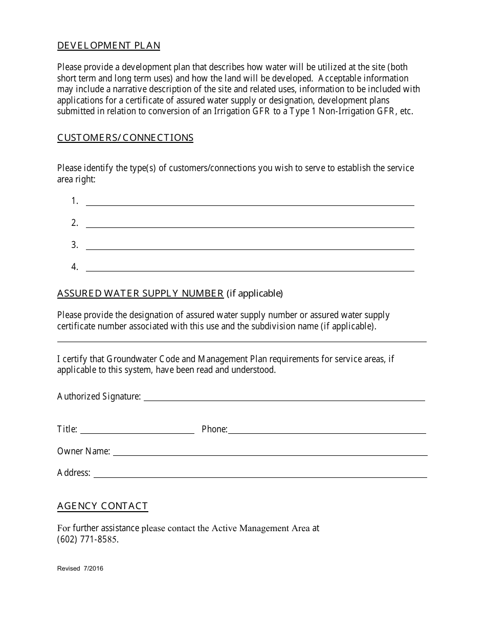 Initial Notice of Intent to Establish a New Service Area Right - Arizona, Page 3