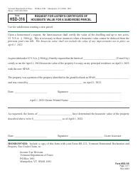 Document preview: VT Form HSD-316 Request for Lister's Certificate of Housesite Value for a Subdivided Parcel - Vermont