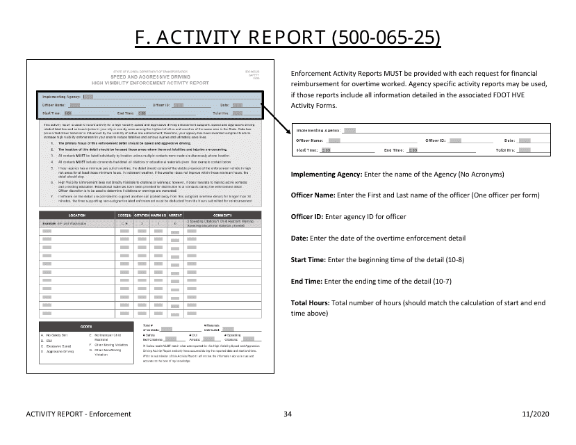 Instructions for Form 500-065-25 High Visibility Enforcement Activity Report - Florida