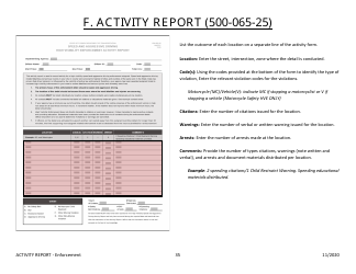 Instructions for Form 500-065-25 High Visibility Enforcement Activity Report - Florida, Page 2