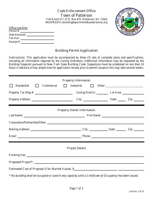 Building Permit Application - Town of Patterson, New York Download Pdf