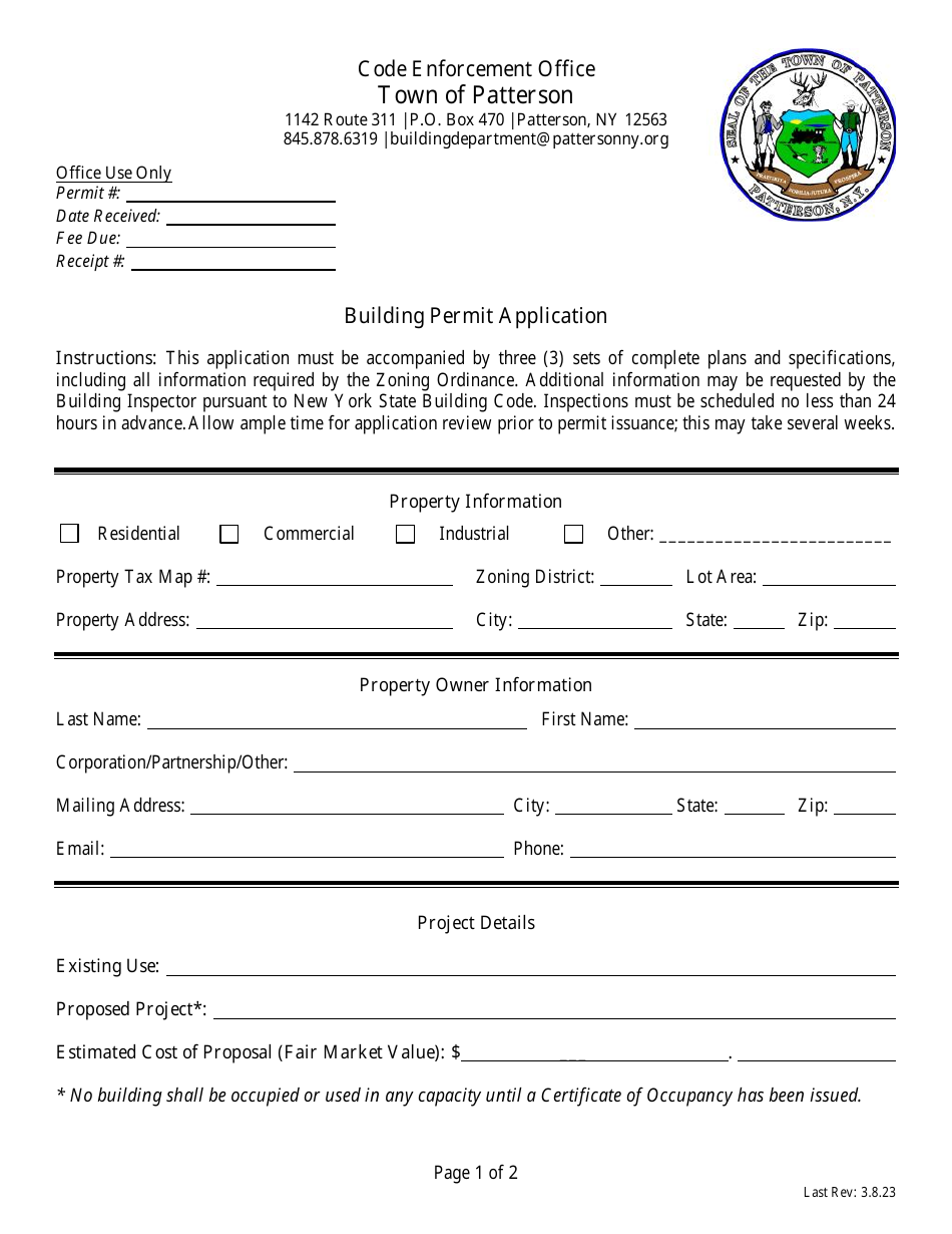 Building Permit Application - Town of Patterson, New York, Page 1