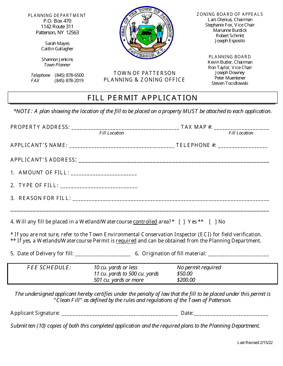 Fill Permit Application - Town of Patterson, New York, Page 1