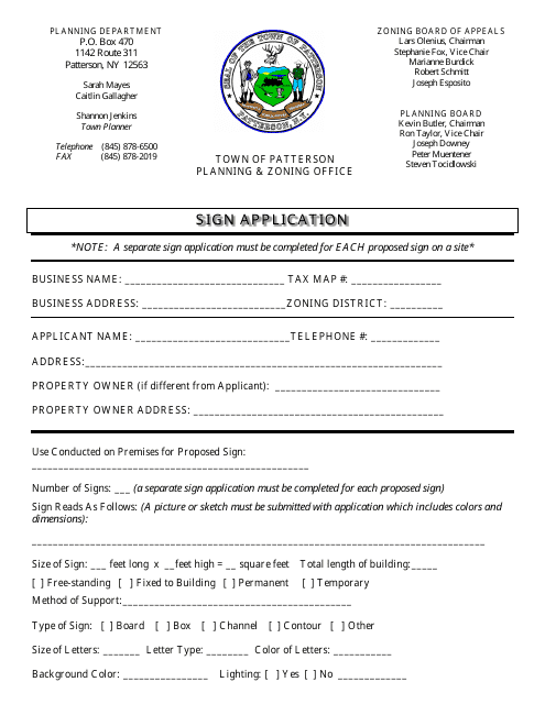 Sign Application - Town of Patterson, New York Download Pdf