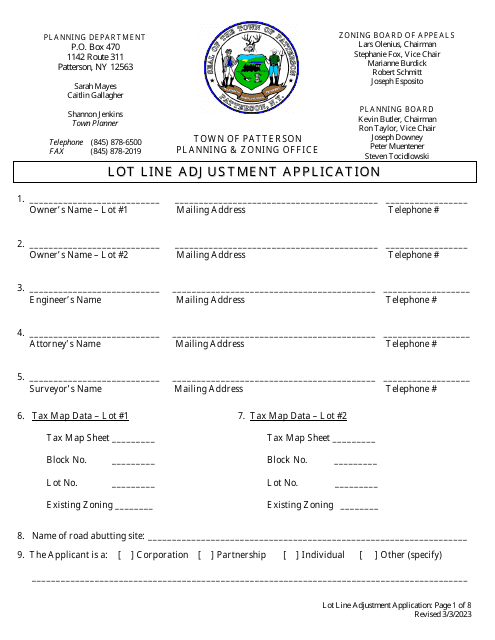 Lot Line Adjustment Application - Town of Patterson, New York Download Pdf