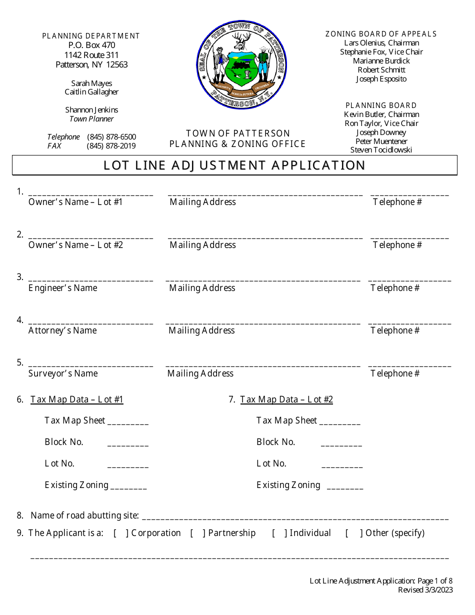 Town of Patterson, New York Lot Line Adjustment Application Download