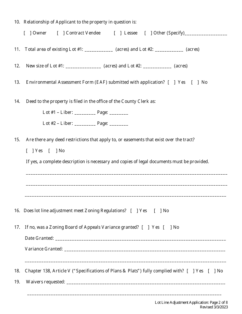 Lot Line Adjustment Application - Town of Patterson, New York, Page 2