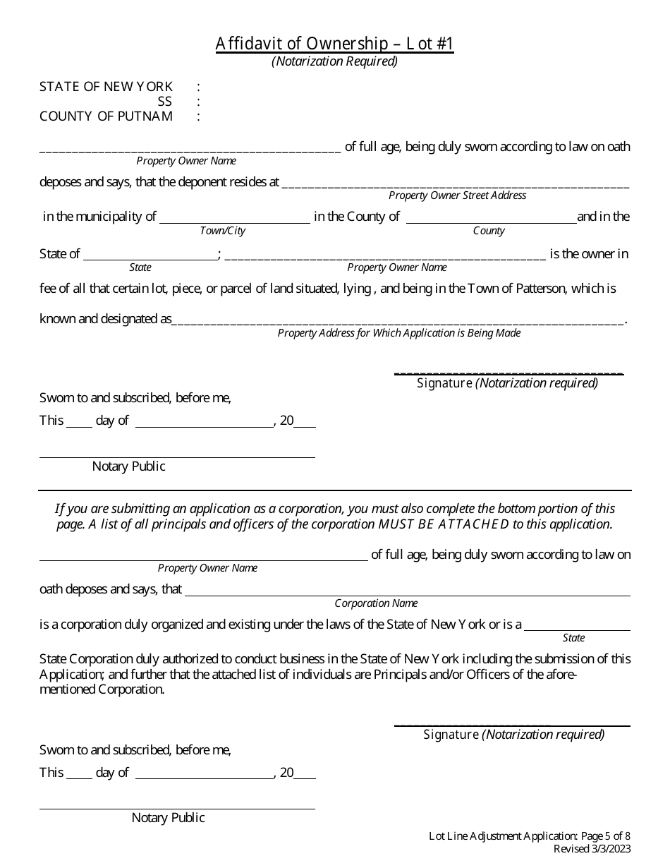 Lot Line Adjustment Application - Town of Patterson, New York, Page 5