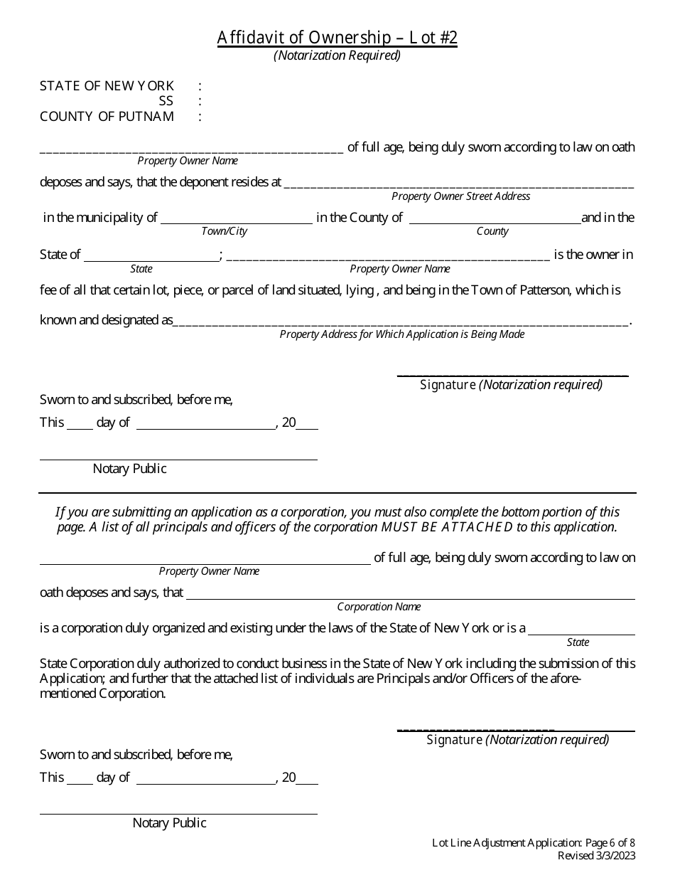Lot Line Adjustment Application - Town of Patterson, New York, Page 6