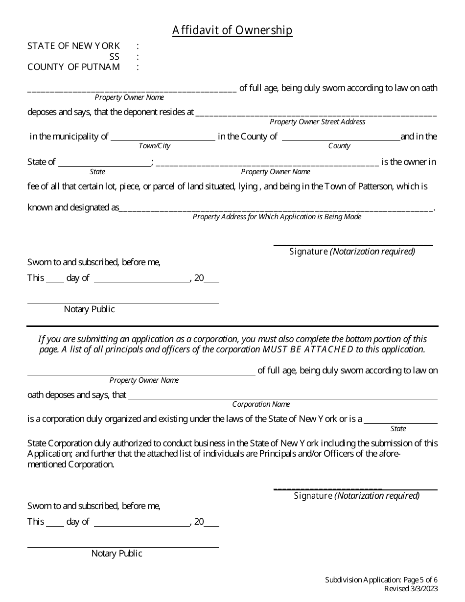 Subdivision Application - Town of Patterson, New York, Page 5