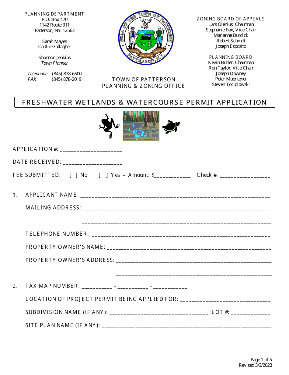 Freshwater Wetlands  Watercourse Permit Application - Town of Patterson, New York, Page 1
