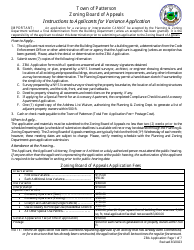 Application Form for a Zoning Variance - Town of Patterson, New York