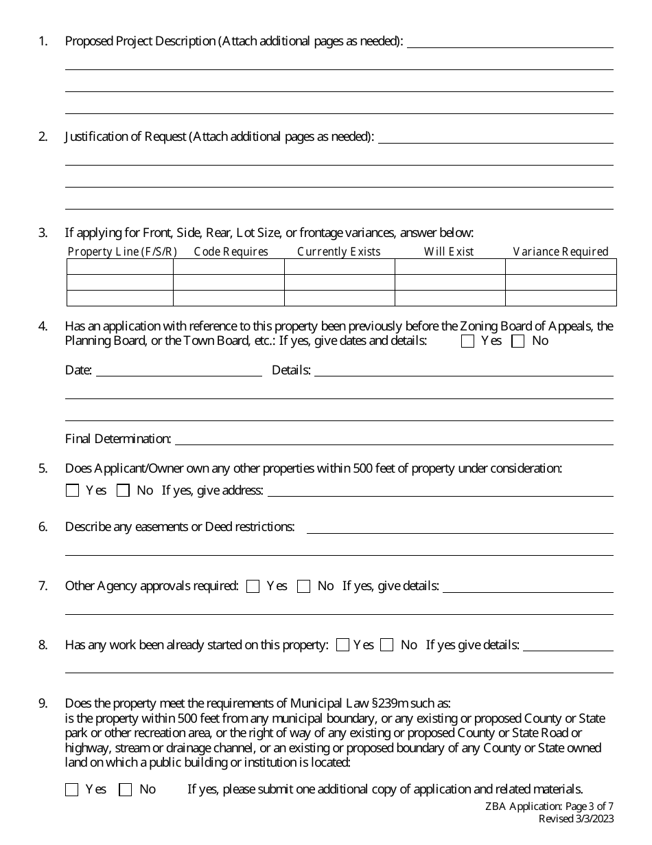 Application Form for a Zoning Variance - Town of Patterson, New York, Page 3