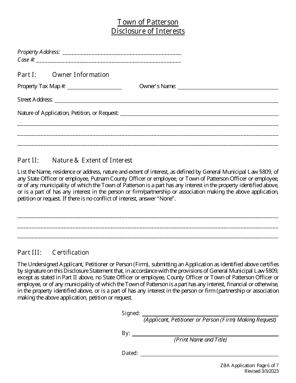 Application Form for a Zoning Variance - Town of Patterson, New York, Page 6
