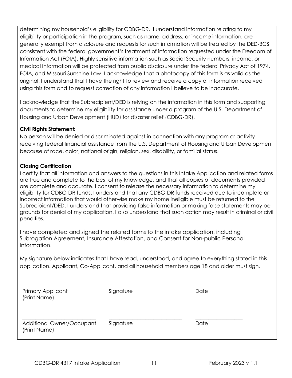 Form DR-4317 Cdbg-Dr Housing Assistance Application - Missouri, Page 10