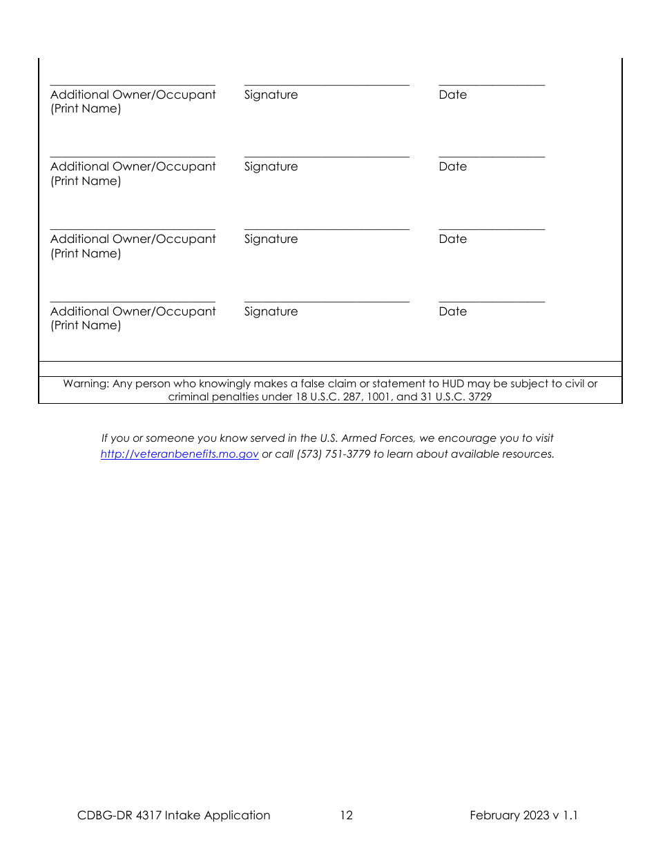 Form DR-4317 Cdbg-Dr Housing Assistance Application - Missouri, Page 11