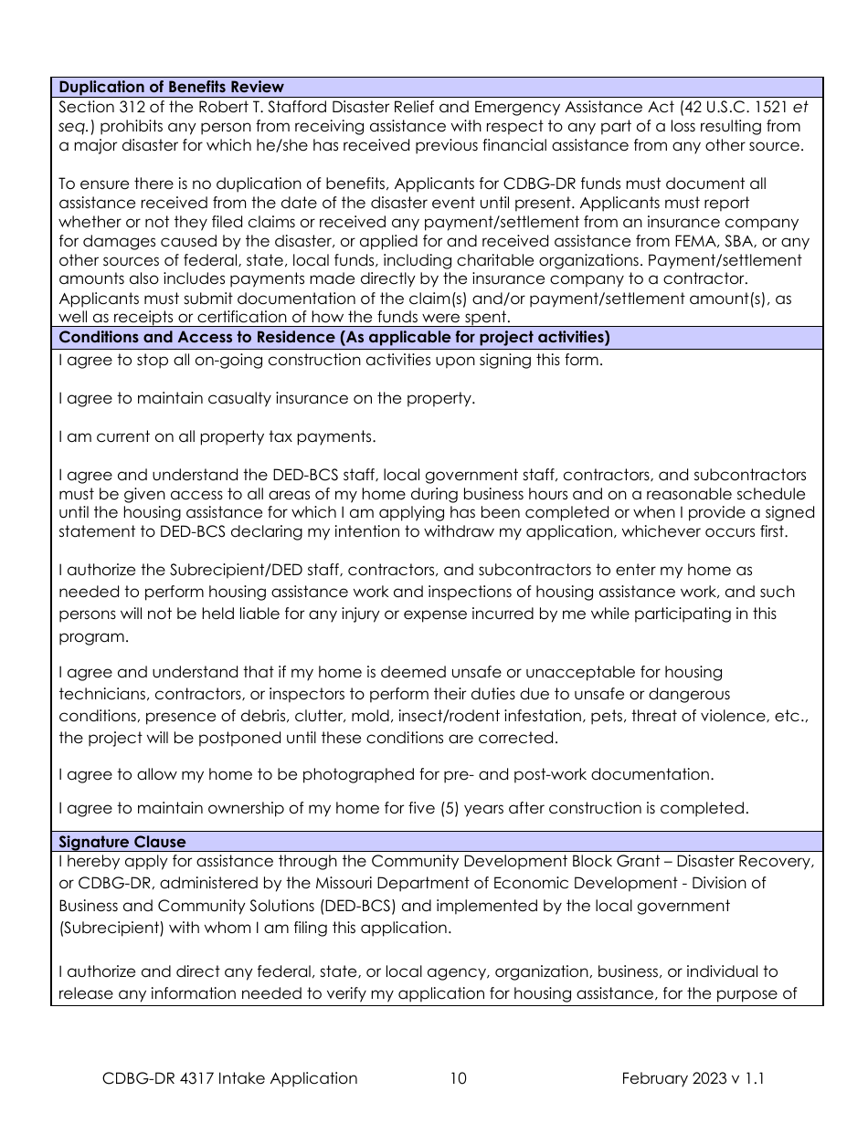 Form DR-4317 Cdbg-Dr Housing Assistance Application - Missouri, Page 9