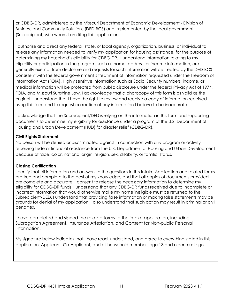 Form DR-4451 Cdbg-Dr Housing Assistance Application - Missouri, Page 10